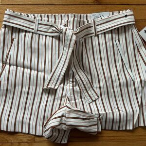 Nine West Belted Flat Front White & Brown Shorts